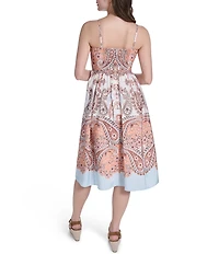 Eliza J Square Neck Sleeveless Printed A-Line Midi Dress