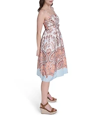 Eliza J Square Neck Sleeveless Printed A-Line Midi Dress