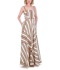 Eliza J Square Neck Sleeveless Stripe Scarf Print A-Line Maxi Dress