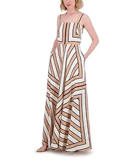Eliza J Square Neck Sleeveless Stripe Scarf Print A-Line Maxi Dress