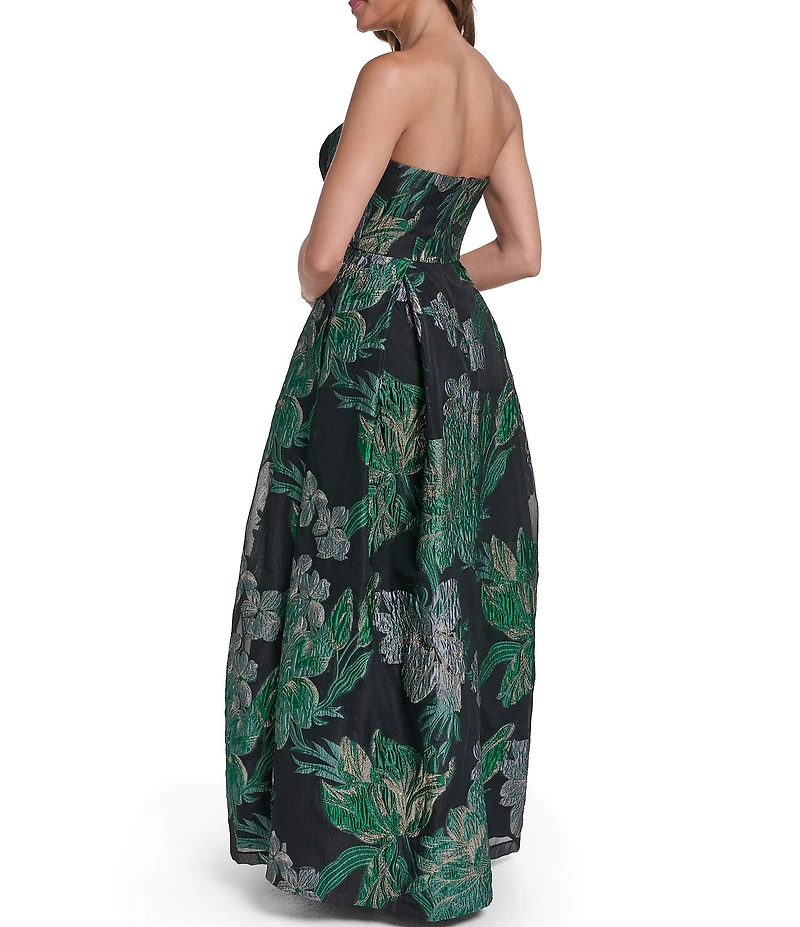 Eliza J Strapless Jacquard A Line Gown