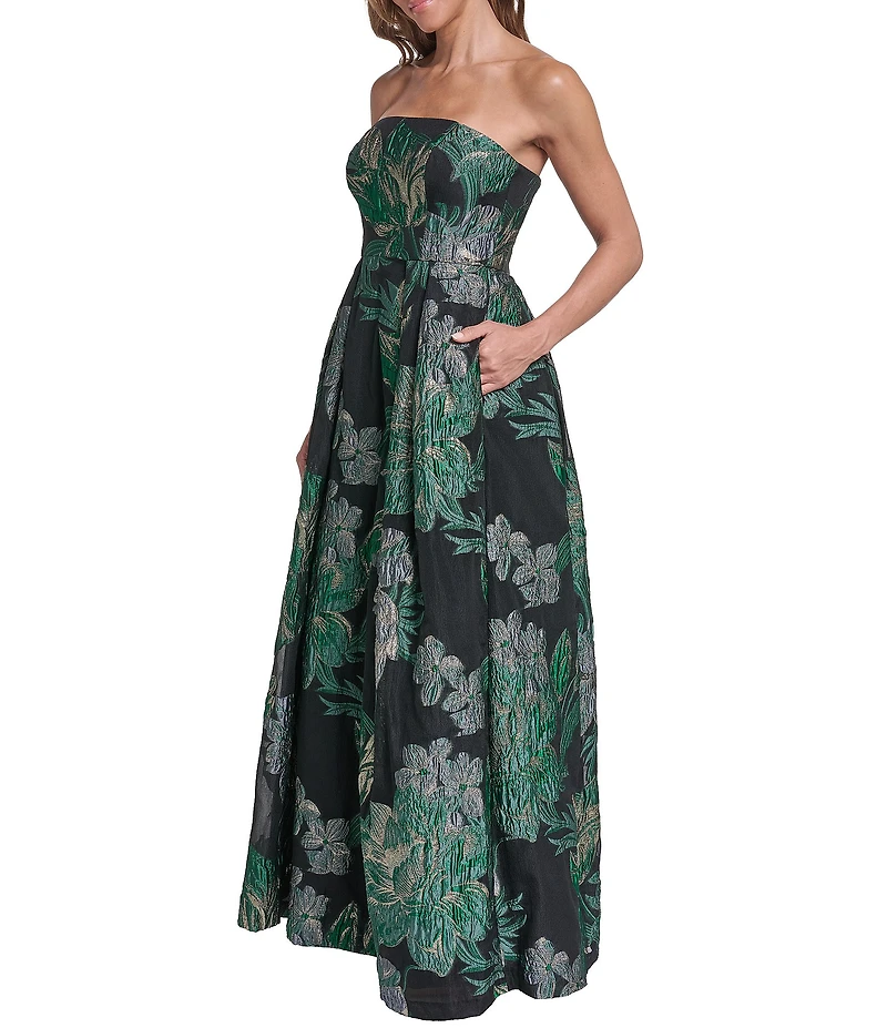 Eliza J Strapless Jacquard A Line Gown