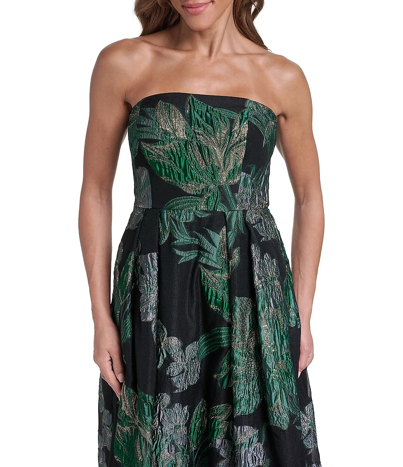 Eliza J Strapless Jacquard A Line Gown