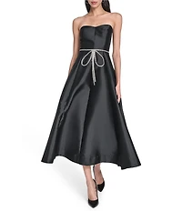 Eliza J Strapless Rhinestone Bow Sweetheart Neck Midi Dress