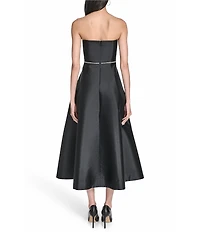 Eliza J Strapless Rhinestone Bow Sweetheart Neck Midi Dress