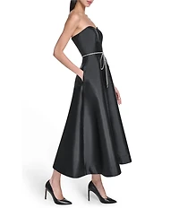 Eliza J Strapless Rhinestone Bow Sweetheart Neck Midi Dress