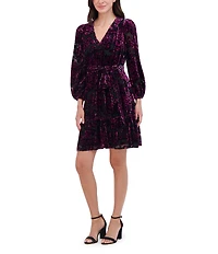 Eliza J V-Neck Burnout Velvet Ruffle Fit & Flare Mini Dress