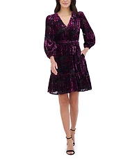 Eliza J V-Neck Burnout Velvet Ruffle Fit & Flare Mini Dress