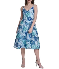 Eliza J V Neck Floral Burnout Organza Midi Dress