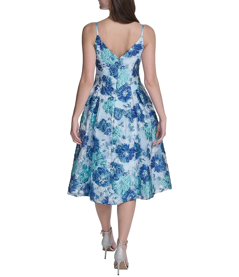 Eliza J V Neck Floral Burnout Organza Midi Dress