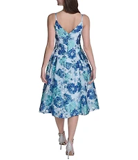 Eliza J V Neck Floral Burnout Organza Midi Dress