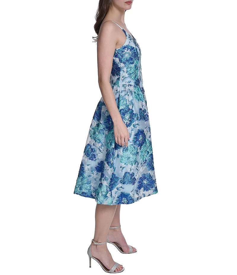 Eliza J V Neck Floral Burnout Organza Midi Dress