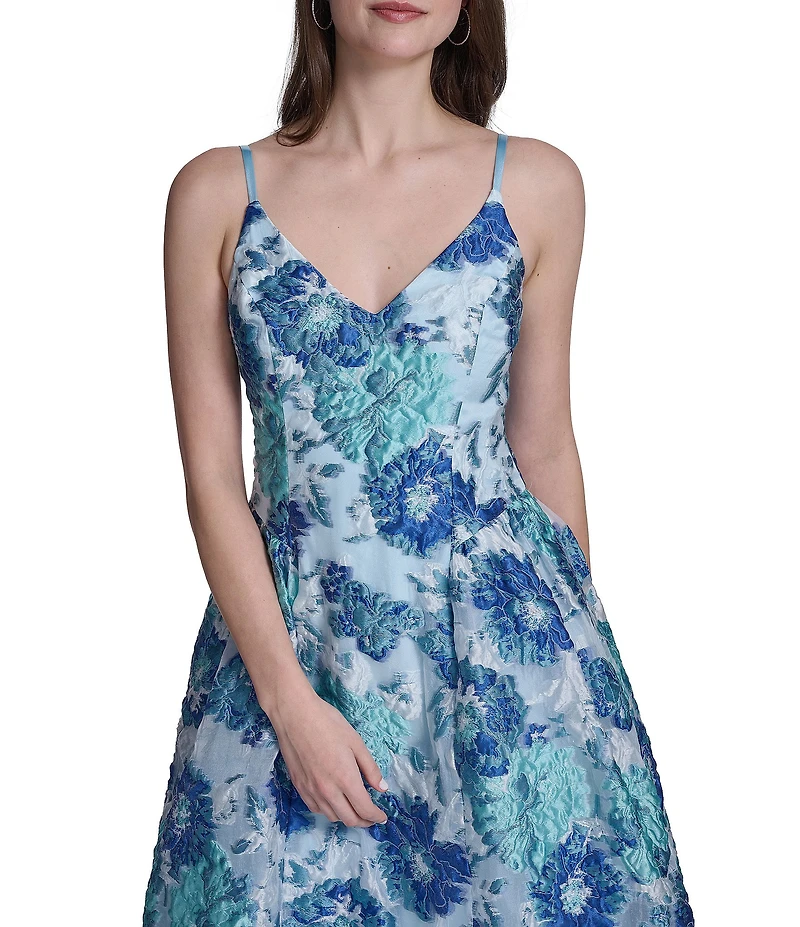 Eliza J V Neck Floral Burnout Organza Midi Dress