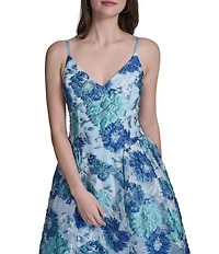 Eliza J V Neck Floral Burnout Organza Midi Dress