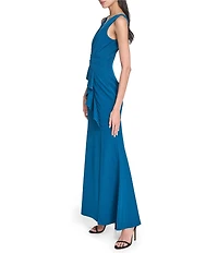 Eliza J V-Neck Pleated Waist Ruffle Skirt Slit Mermaid Gown