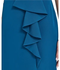 Eliza J V-Neck Pleated Waist Ruffle Skirt Slit Mermaid Gown