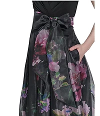 Eliza J V-Neck Sleeveless Floral Print Organza Ball Gown