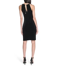 Eliza J Velvet Beaded Halter Pleated Neck Side Tuck Dress