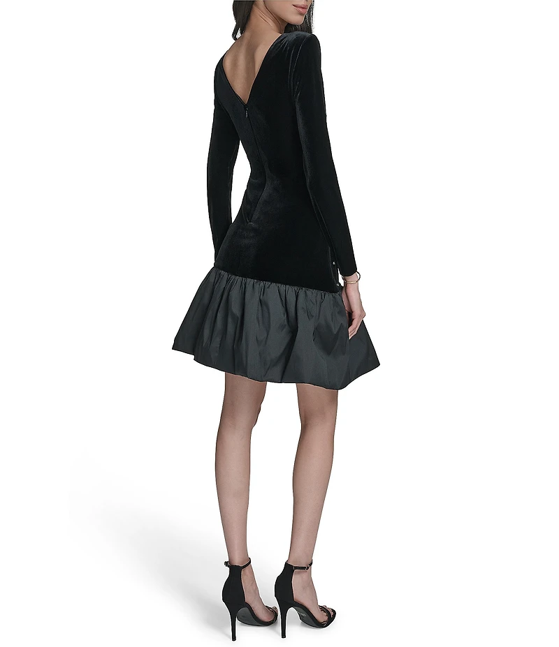 Eliza J Velvet Pearl Studded Bubble Hem Dress