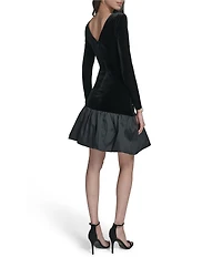 Eliza J Velvet Pearl Studded Bubble Hem Dress