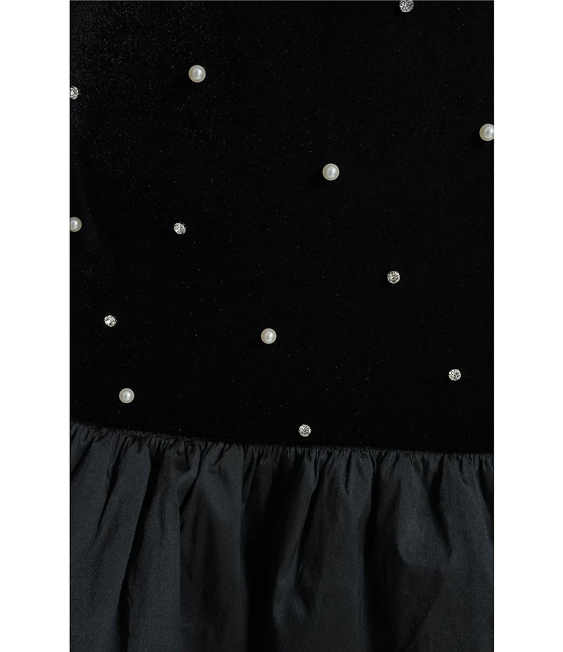 Eliza J Velvet Pearl Studded Bubble Hem Dress