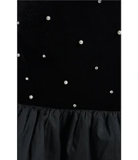 Eliza J Velvet Pearl Studded Bubble Hem Dress