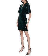Eliza J Velvet V-Neck Dolman Sleeve Wrap Mini Dress