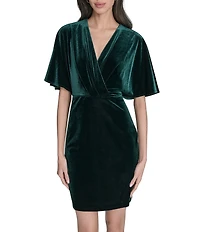 Eliza J Velvet V-Neck Dolman Sleeve Wrap Mini Dress
