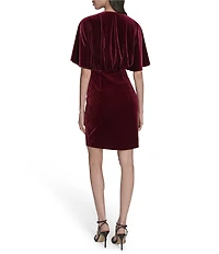 Eliza J Velvet V-Neck Dolman Sleeve Wrap Mini Dress