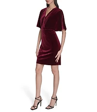 Eliza J Velvet V-Neck Dolman Sleeve Wrap Mini Dress