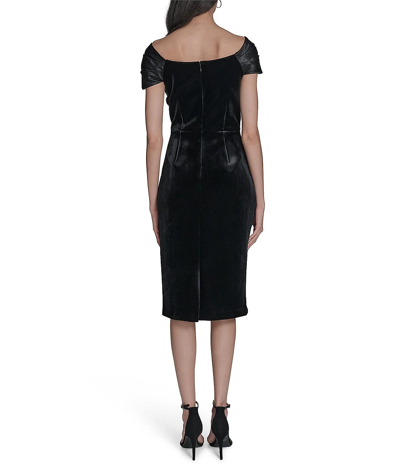 Eliza J Velvet Wrap Off-The-Shoulder Wrap Neckline Sheath Dress