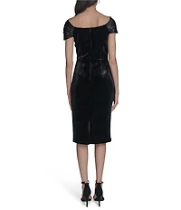 Eliza J Velvet Wrap Off-The-Shoulder Wrap Neckline Sheath Dress