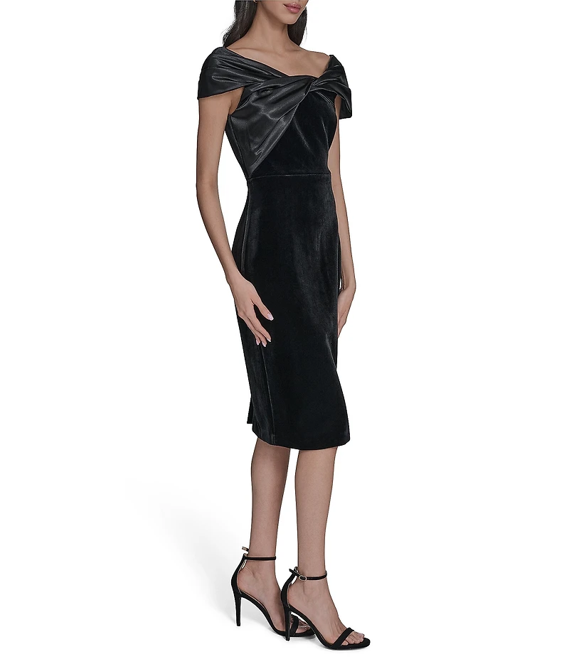 Eliza J Velvet Wrap Off-The-Shoulder Wrap Neckline Sheath Dress