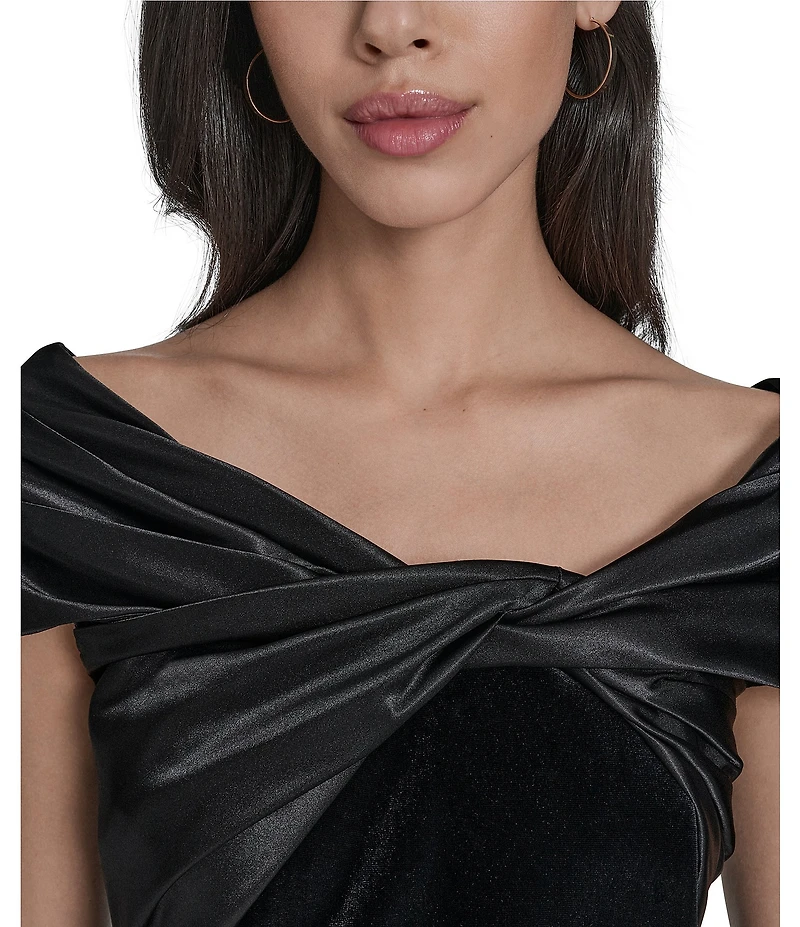 Eliza J Velvet Wrap Off-The-Shoulder Wrap Neckline Sheath Dress