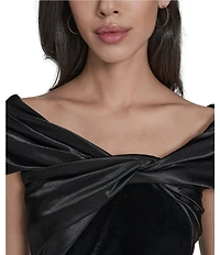 Eliza J Velvet Wrap Off-The-Shoulder Wrap Neckline Sheath Dress