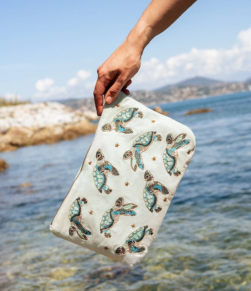 Elizabeth Scarlett Baby Turtle Velvet Everyday Pouch