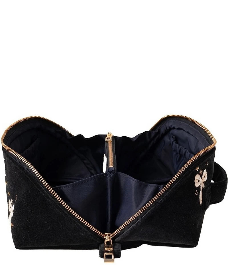 Elizabeth Scarlett Bows Velvet Open Flat Makeup Bag