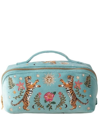 Elizabeth Scarlett Celestial Tigers Velvet Open Flat Makeup Bag