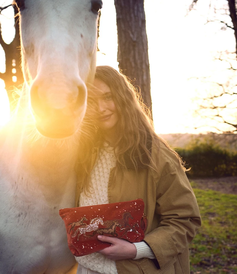Elizabeth Scarlett Celestial Wild Horses Velvet Everyday Pouch