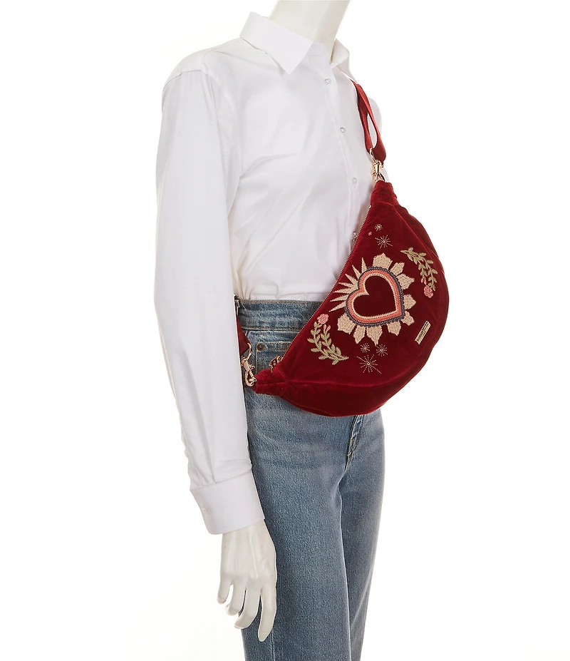 Elizabeth Scarlett Enchanted Heart Velvet Crossbody Sling Bag