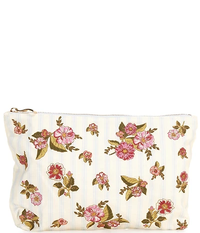 Elizabeth Scarlett Floral Bouquet Stripe Cotton Everyday Pouch Bag