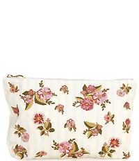 Elizabeth Scarlett Floral Bouquet Stripe Cotton Everyday Pouch Bag