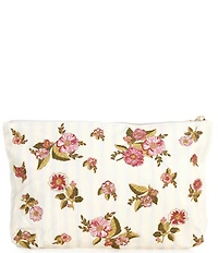 Elizabeth Scarlett Floral Bouquet Stripe Cotton Everyday Pouch Bag