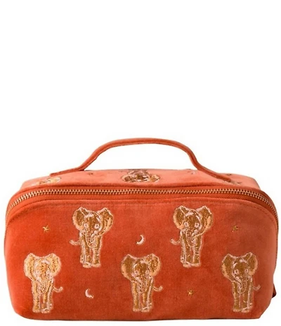 Elizabeth Scarlett Golden Elephants Velvet Open Flat Makeup Bag
