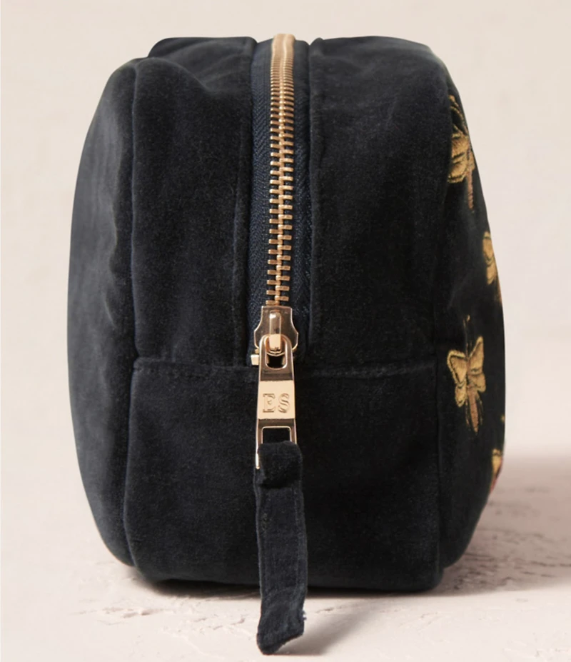 Elizabeth Scarlett Honey Bee Charcoal Velvet Cosmetics Bag Makeup