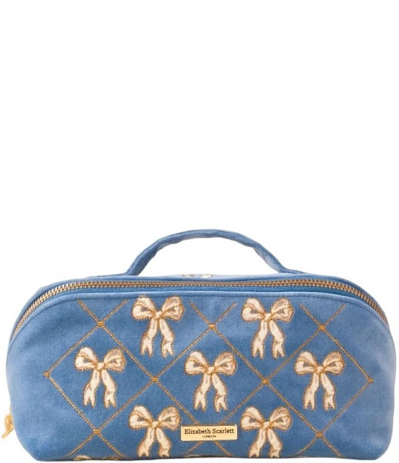 Elizabeth Scarlett Lattice Bows Velvet Open Flat Makeup Bag