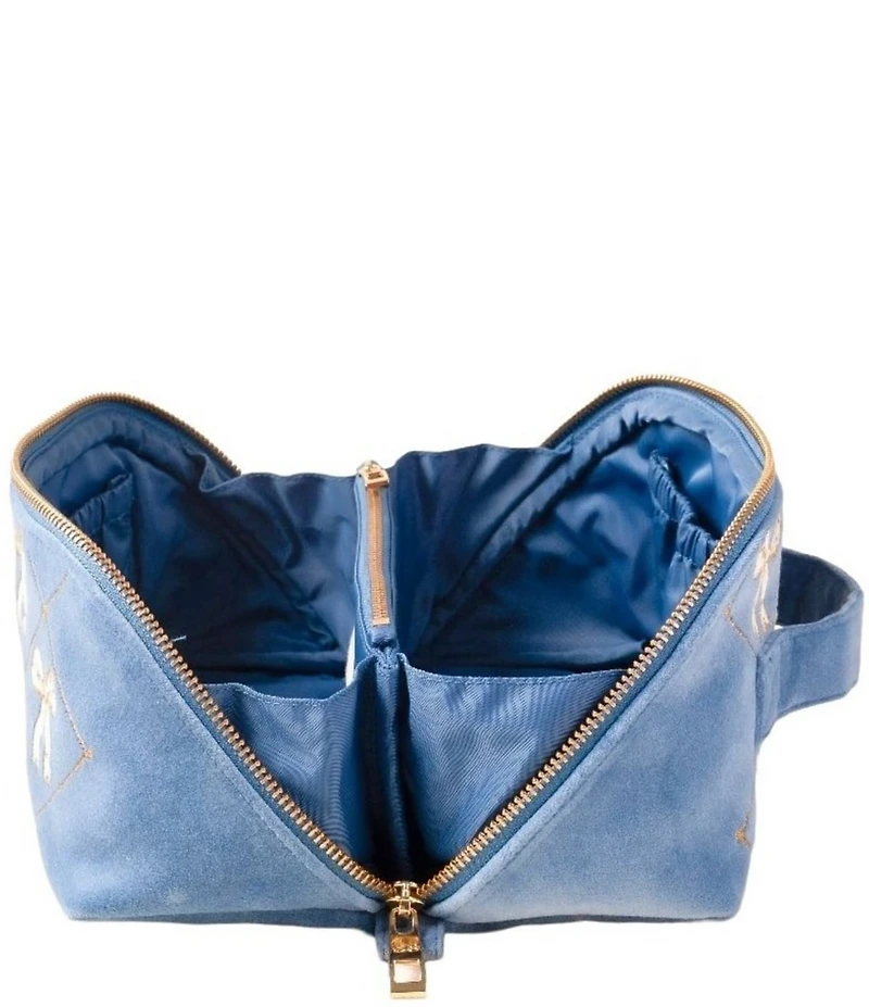 Elizabeth Scarlett Lattice Bows Velvet Open Flat Makeup Bag