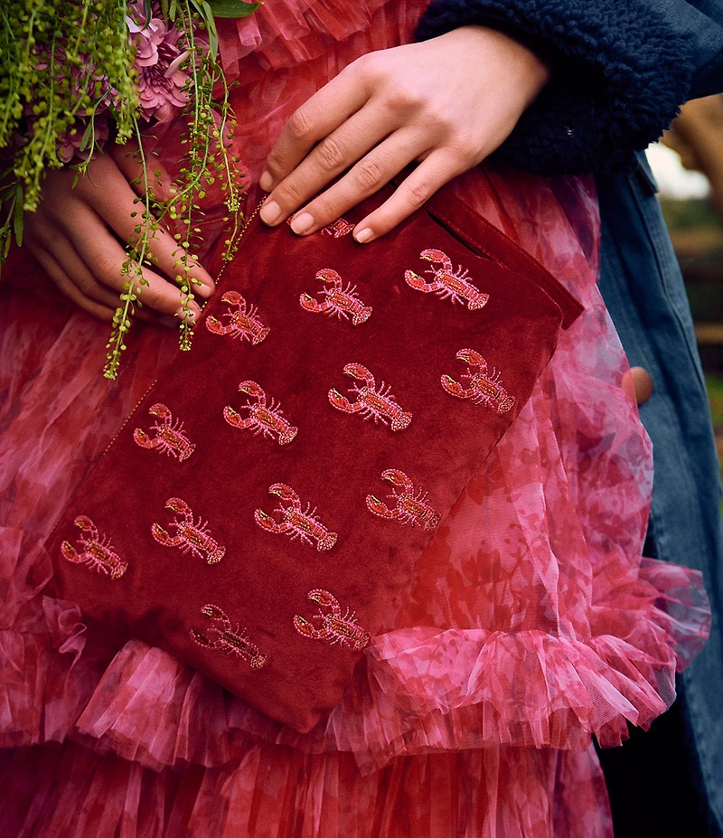Elizabeth Scarlett Lobster Velvet Novelty Everyday Pouch