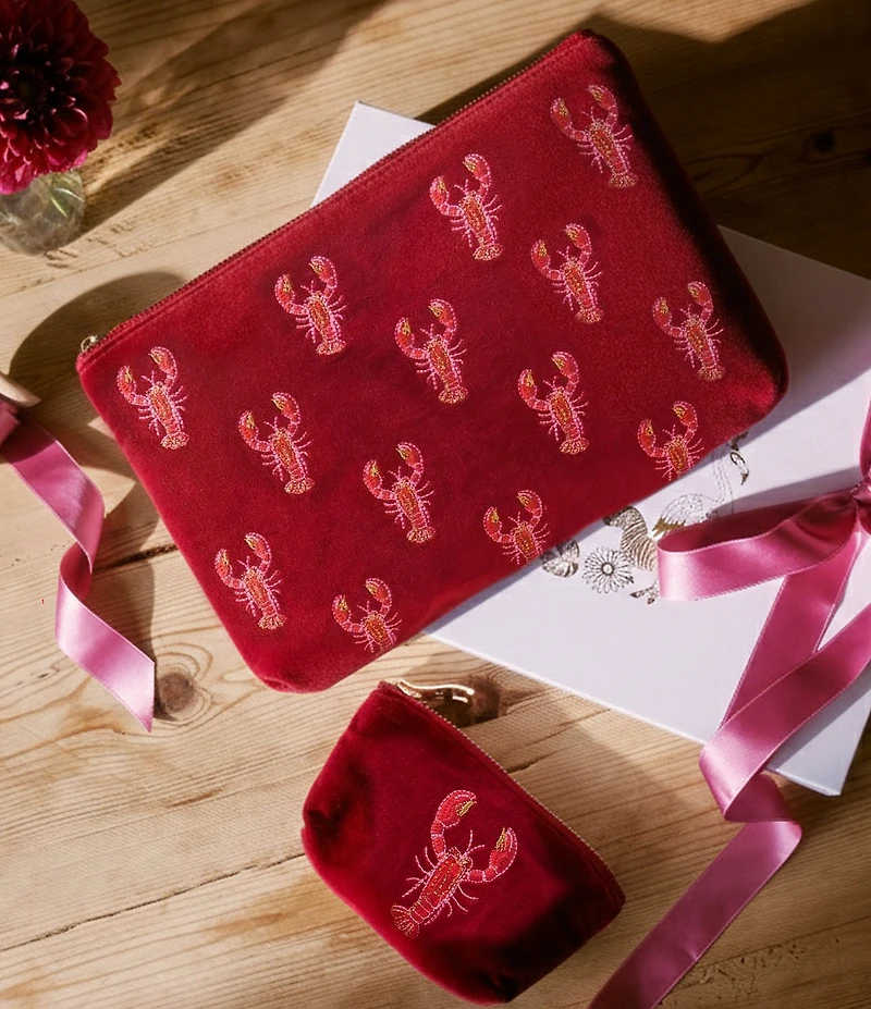 Elizabeth Scarlett Lobster Velvet Novelty Everyday Pouch
