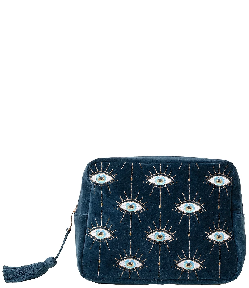 Elizabeth Scarlett Mystical Eye Caribbean Blue Velvet Wash Bag